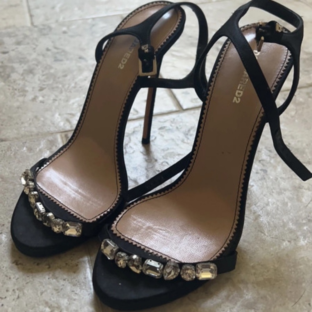 DSQUARED Satin Bejeweled Heels